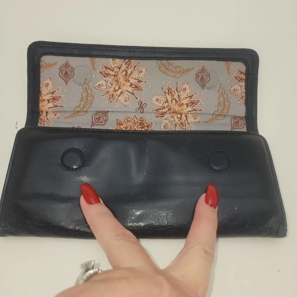 Hobo International Wallet Black  Embossed Quilted Leather Trifold